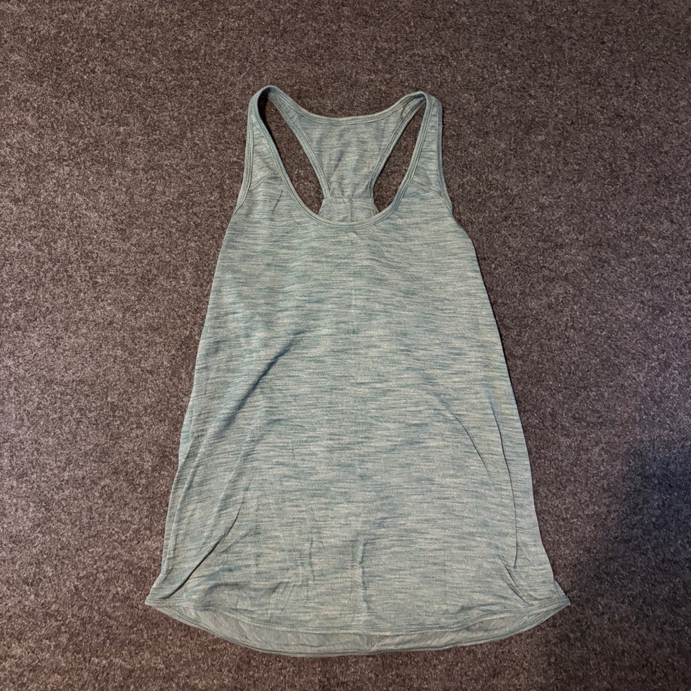 Lululemon Heathered Blue Green Racerback Pleated Back Athletic Tank Top Womens